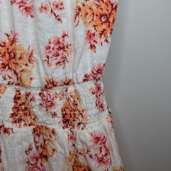 Loft Women Size S White Orange Floral Smock Ruffle Flowy Lined Dress - Picture 6 of 12